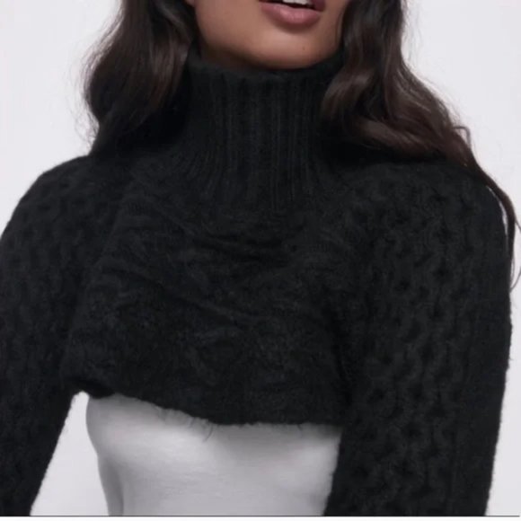Zara Sweaters - ZARA Cable Knit Arm Warmer Sweater Black